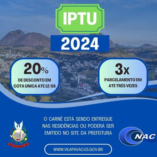 Imagem da notícia: IPTU 2024: pagamento em conta única tem com desconto de 20% 