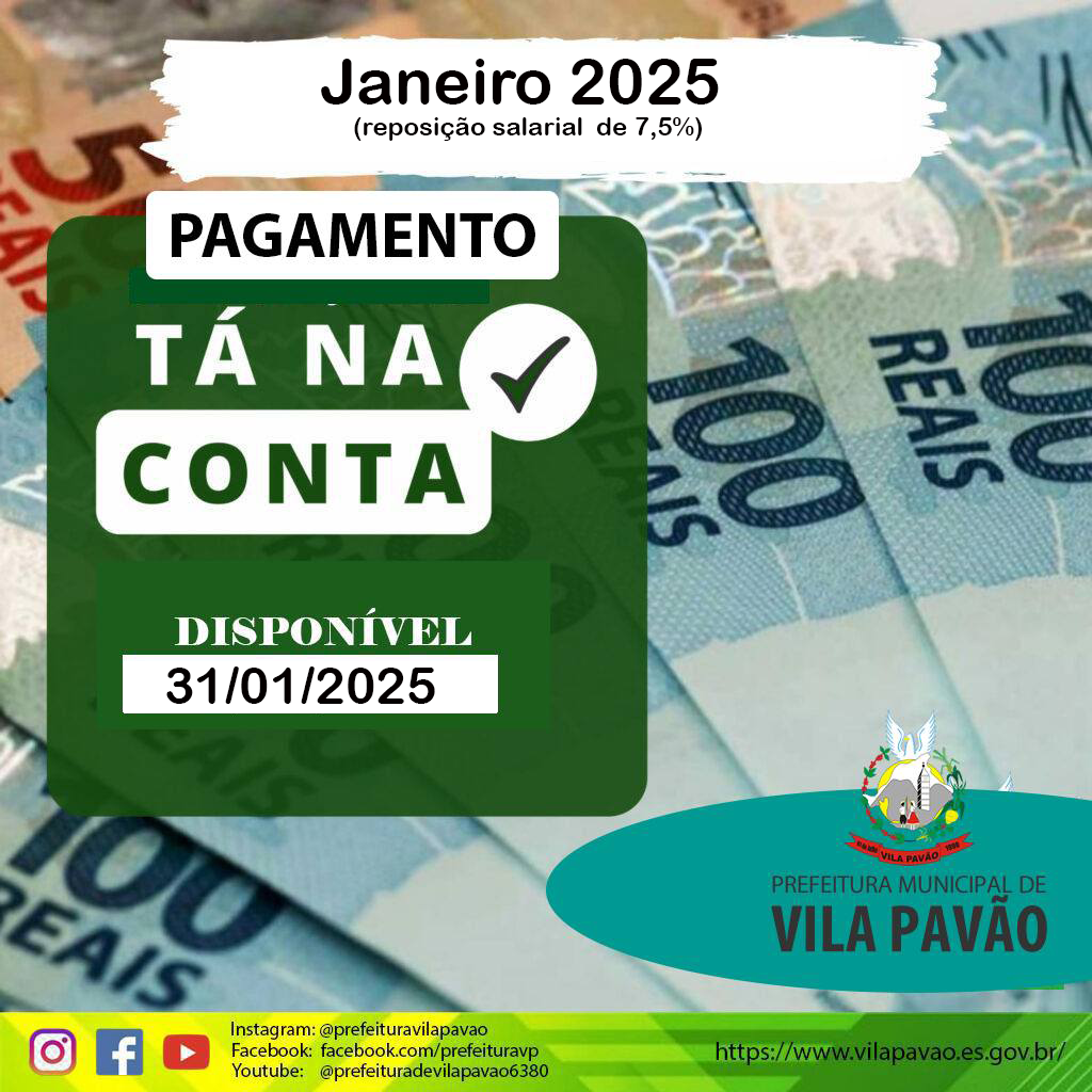 Prefeitura paga folha de janeiro com reajuste de 7,5%, nesta sexta-feira (31)