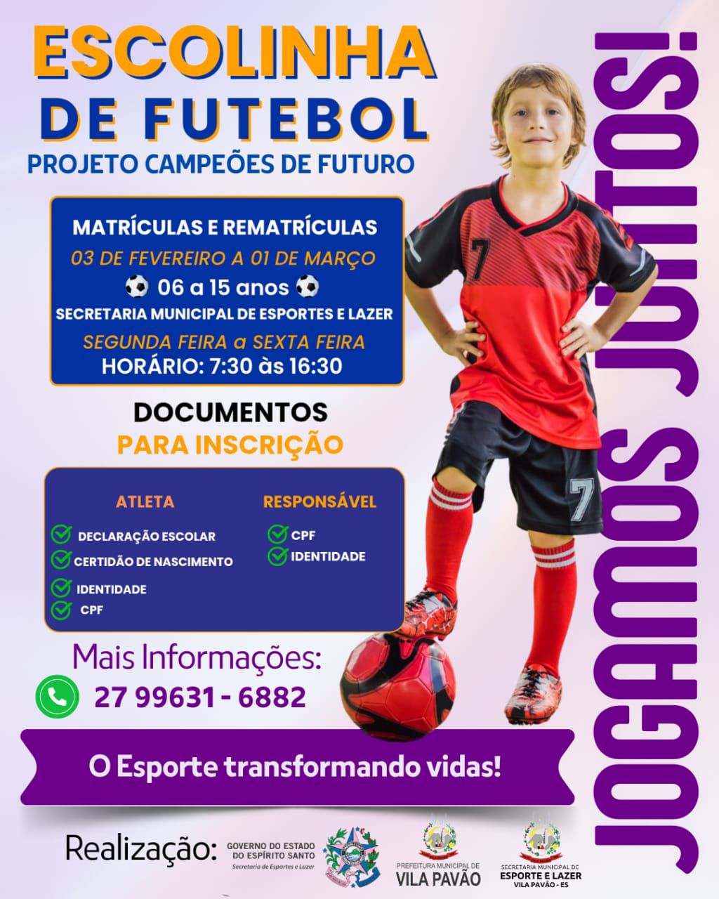 Inscrições abertas para o Programa Campeões de Futuro do município